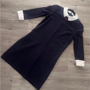 Chic Navy and White Long Sleeve Dress